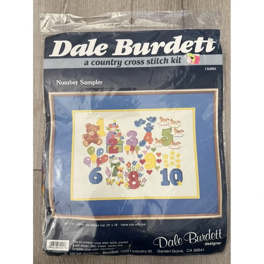 Dale Burdett country cross stitch Number Sampler Kit 2001 18 x 13